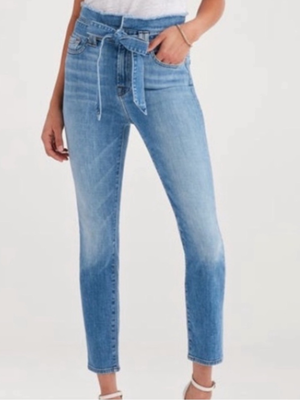 7 For All Mankind High-Rise Paperbag Jeans in Light Blue